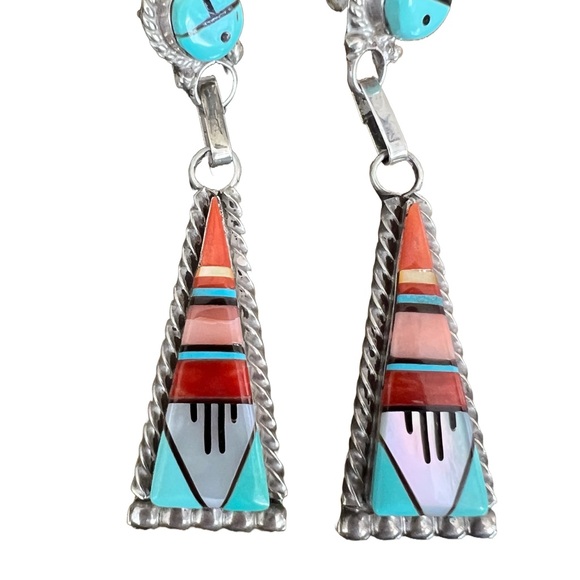 Wilton & Carol Niiha Zuni Navajo Earrings and Necklace Set - signed - Picture 6 of 8